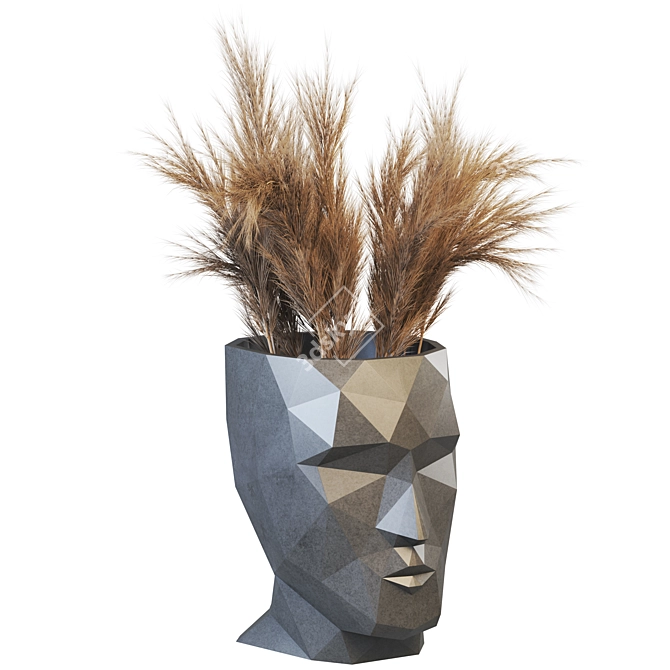 Sculpted Stone Man Face Flower Pot 3D model image 3