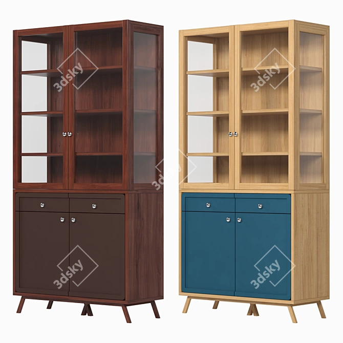 Title: Cube Sideboard, Natural Oak, Blue 3D model image 2