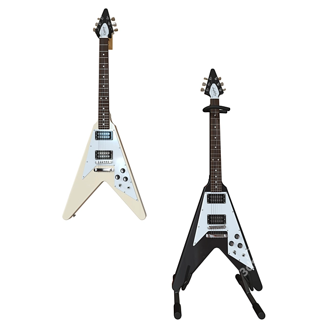 Gibson Epiphone Flying V-Style Electric Guitar - Black/Beige 3D model image 1