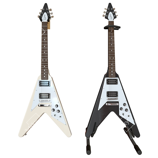 Gibson Epiphone Flying V-Style Electric Guitar - Black/Beige 3D model image 6