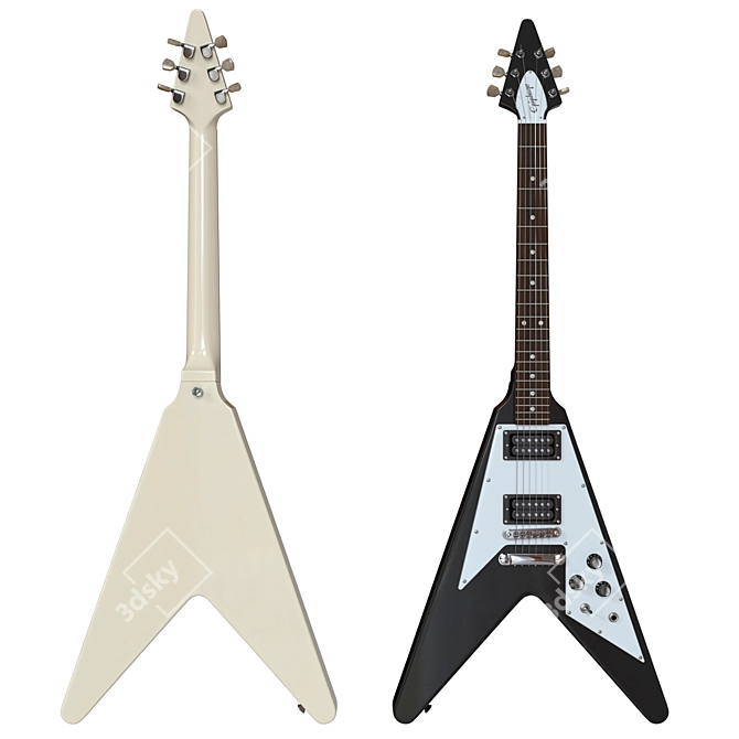 Gibson Epiphone Flying V-Style Electric Guitar - Black/Beige 3D model image 9