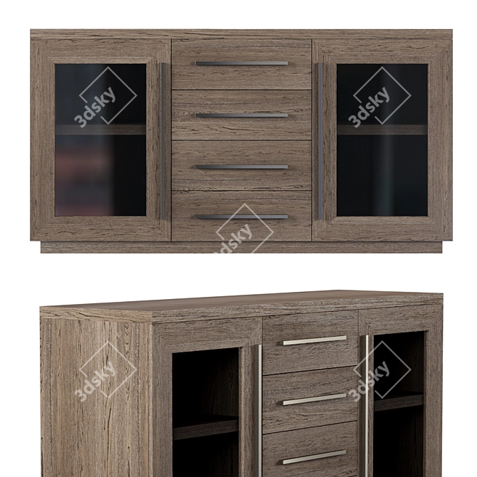 Elegant Glass Double Door Sideboard 3D model image 1