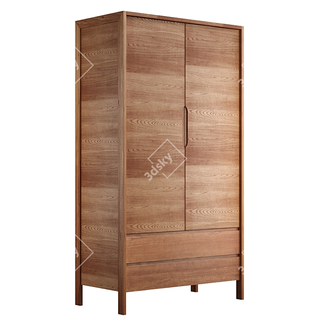 Dark Stained Ash Ledger Wardrobe 3D model image 1