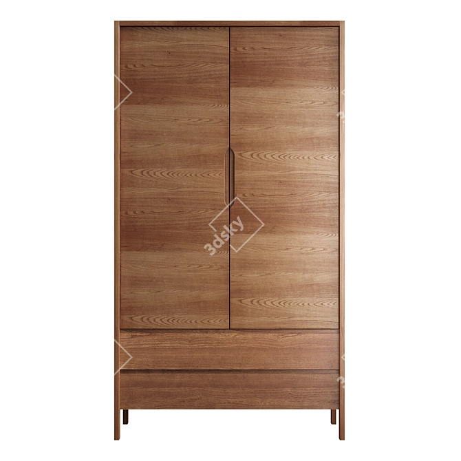 Dark Stained Ash Ledger Wardrobe 3D model image 2