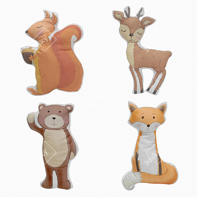 Adorable Animal Baby Pillows 3D model image 1