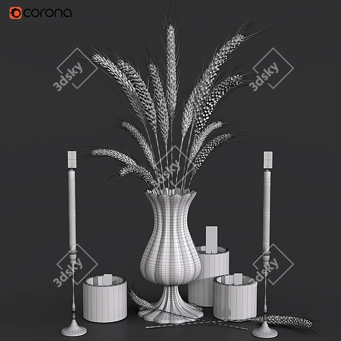 Rustic Wheat and Candle Display 3D model image 3