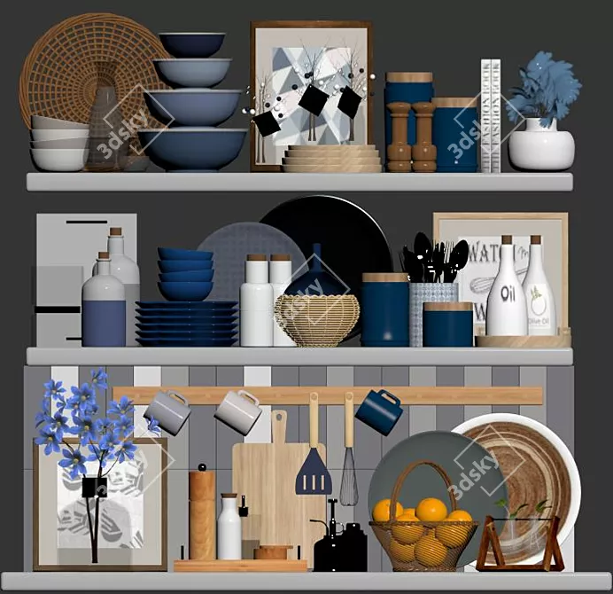 Modern Kitchen Accessories Set 3D model image 4