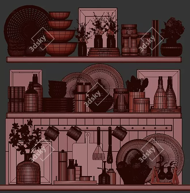 Modern Kitchen Accessories Set 3D model image 5