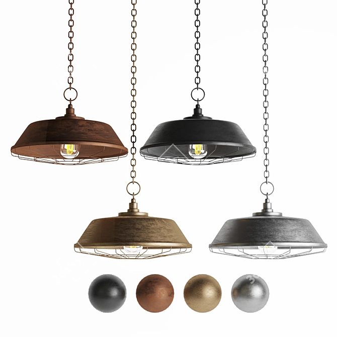 Black Cast Industrial Pendant 3D model image 2
