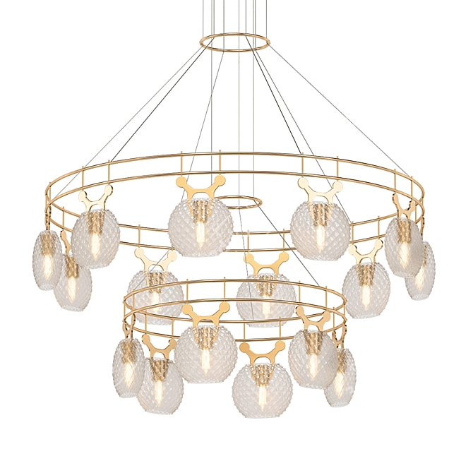 Golden Ripple Glass Ring Chandelier 3D model image 1