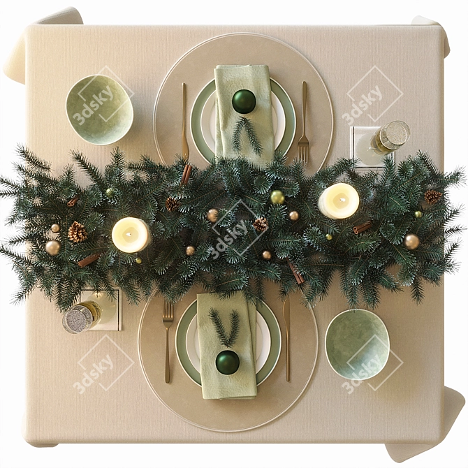Elegant New Year's Table Decor 3D model image 15