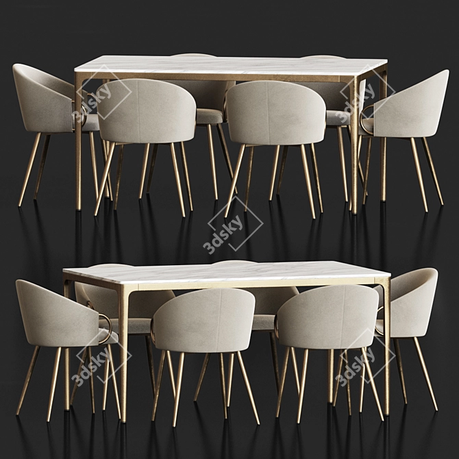 Sophisticated Dining Set 93: Elegant Velvet Chairs & Sleek Wood Table 3D model image 1