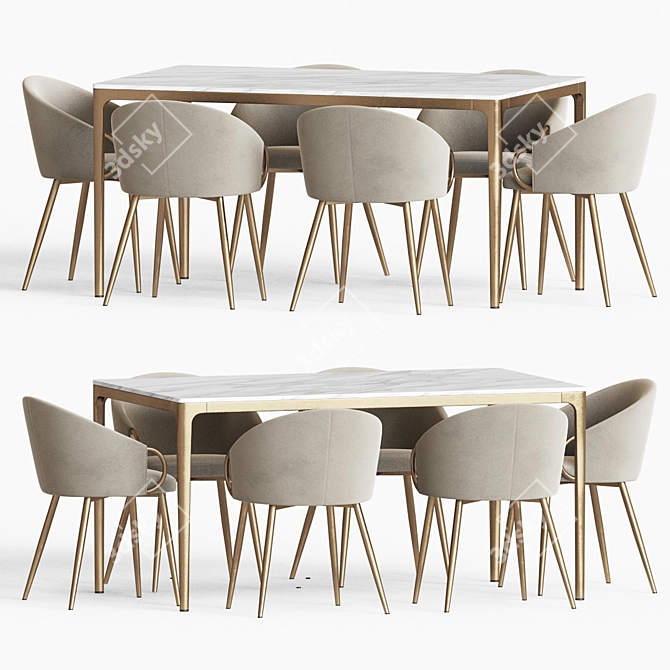 Sophisticated Dining Set 93: Elegant Velvet Chairs & Sleek Wood Table 3D model image 2