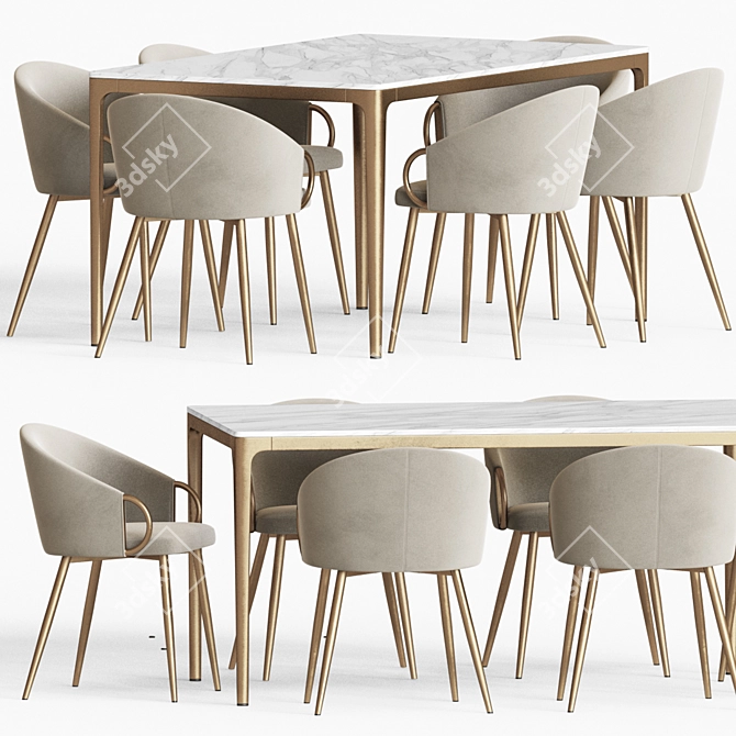 Sophisticated Dining Set 93: Elegant Velvet Chairs & Sleek Wood Table 3D model image 3