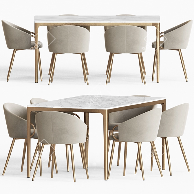 Sophisticated Dining Set 93: Elegant Velvet Chairs & Sleek Wood Table 3D model image 4