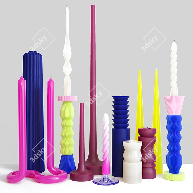 Digital Baroque Candle Set with Holders 3D model image 1