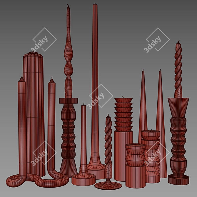 Digital Baroque Candle Set with Holders 3D model image 2