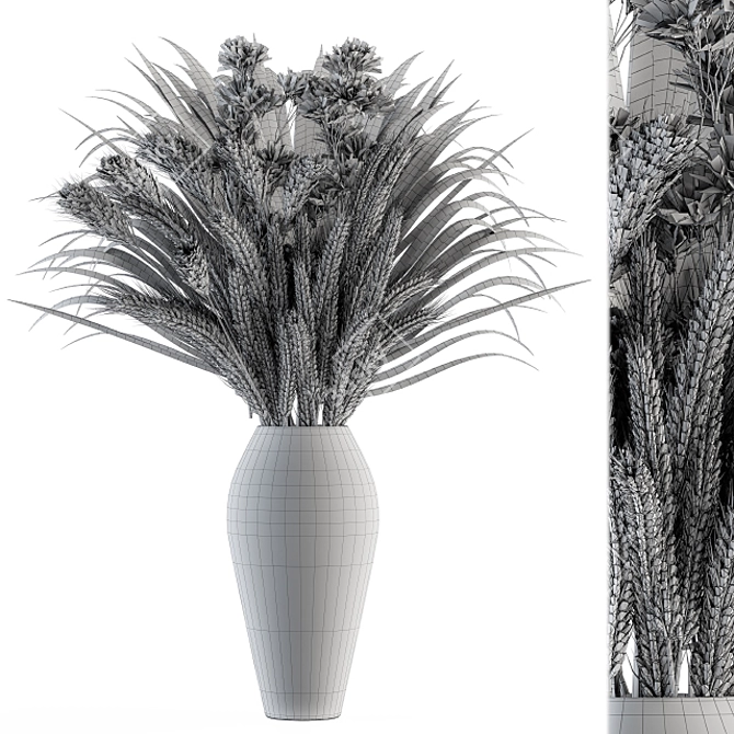 Rustic Dry Wheat & Palm Branch 3D model image 4