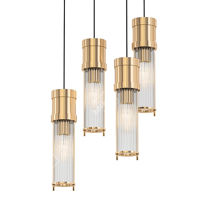 Modern Glass and Brass Pendant Light 3D model image 1