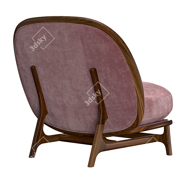 Modern Velvet Wooden Armchair 3D model image 3