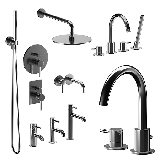 Omnires Y Collection: Elegant Chrome and Black Chrome Bathroom Set 3D model image 2