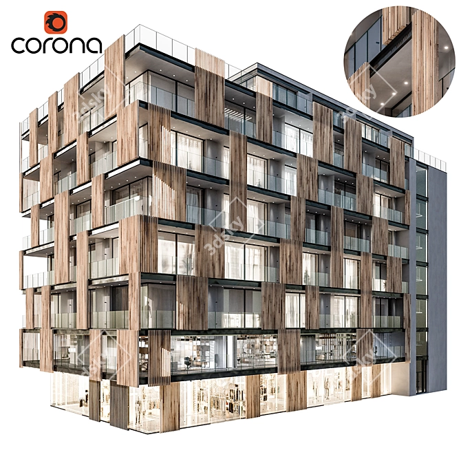 Modern Residential Building 3D Model 3D model image 1