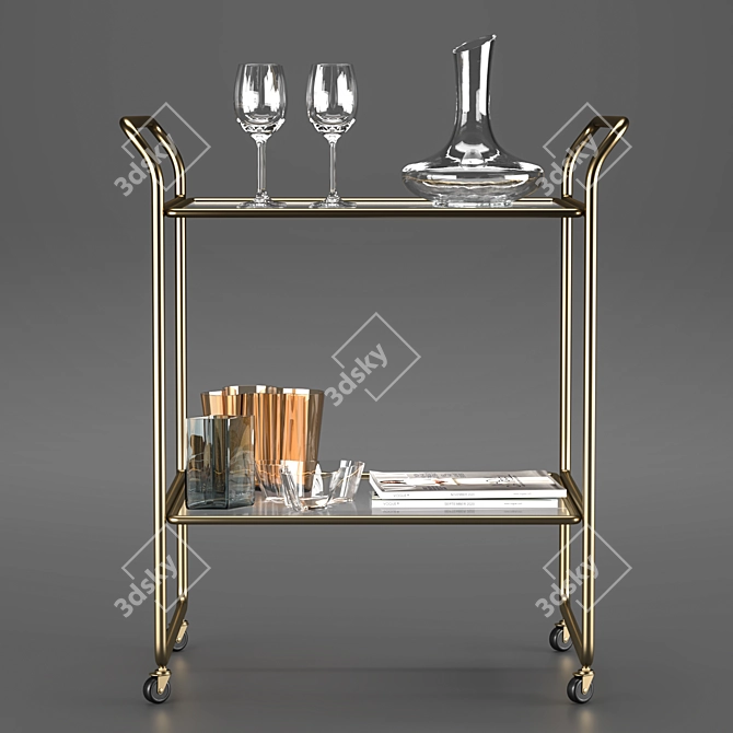 Stylish Bar Cart: Accessories Included 3D model image 1