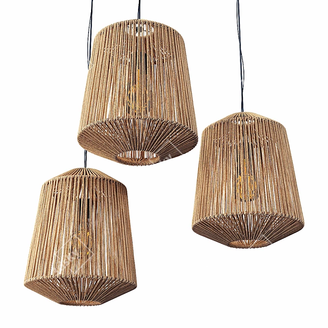 Rattan Barrel Lamp: Rustic Wood Rotang Wicker 3D model image 1