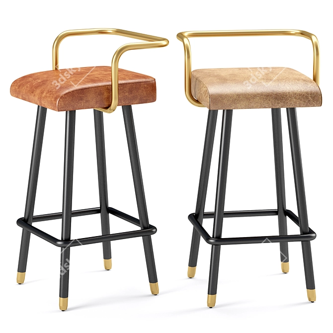 Modern Armrest-B Barstool: Stylish and Comfortable 3D model image 2