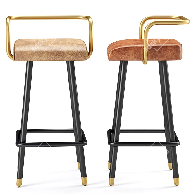 Modern Armrest-B Barstool: Stylish and Comfortable 3D model image 4