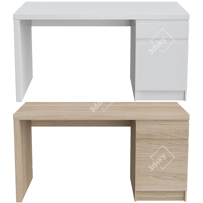 Modern Oak Writing Desk - Malm 3D model image 1