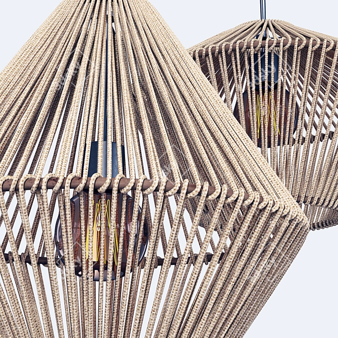 Wood Rattan Wicker Cone Chandelier 3D model image 4