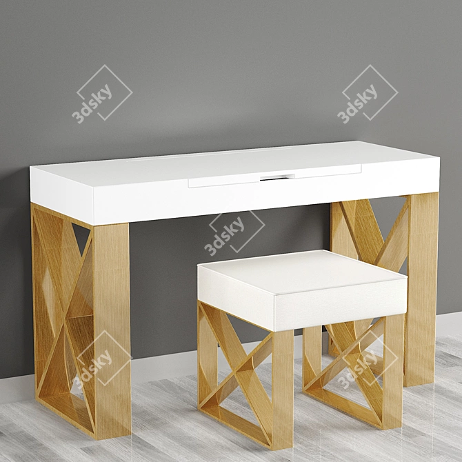 Franco Furniture Dressing Table Ottoman Set 3D model image 2