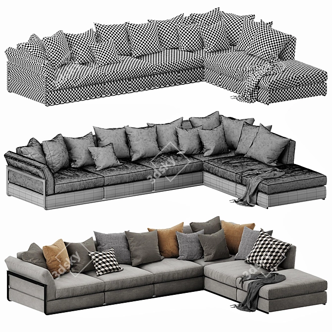 Sleek Flexform Zeno Sectional: Modern Design for Ultimate Comfort 3D model image 4