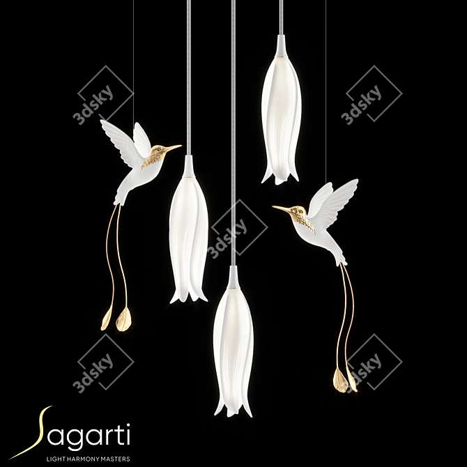 Elegant Alba Pendant Set with 3 Single Lamps 3D model image 1