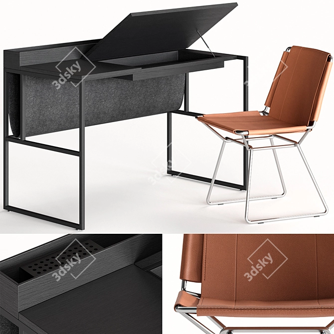 Modern Italian Neil Leather Chair with Venti Home Table 3D model image 1