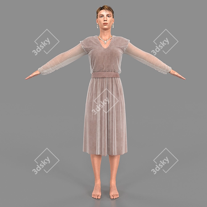 Elegant Dress Girl 3D model image 1