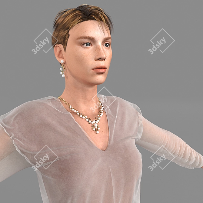 Elegant Dress Girl 3D model image 3