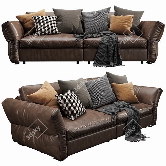 Sleek Flexform Leather Sofa 3D model image 1