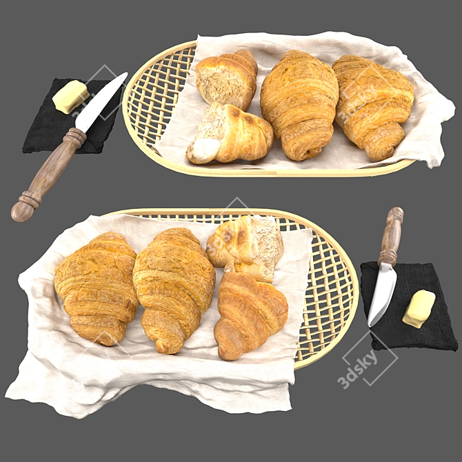 Gourmet Croissant & Butter Basket Set 3D model image 1