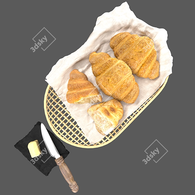 Gourmet Croissant & Butter Basket Set 3D model image 3