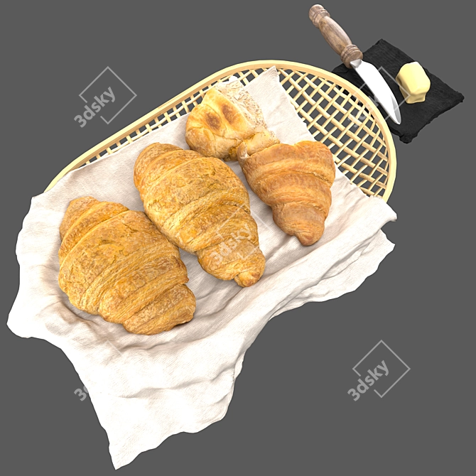 Gourmet Croissant & Butter Basket Set 3D model image 4