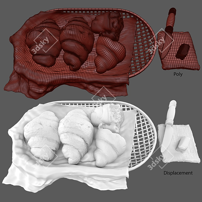 Gourmet Croissant & Butter Basket Set 3D model image 5