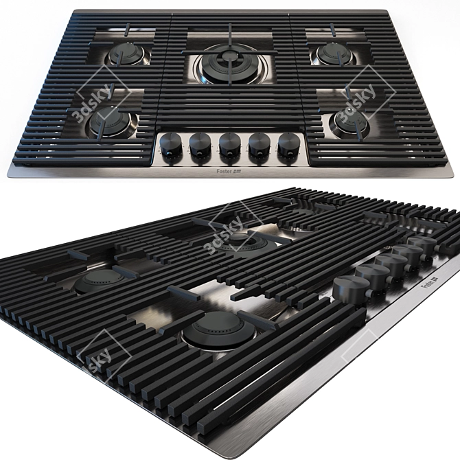 Milanello Gun Metal Flush-Mount 5-Burner Hob 3D model image 2