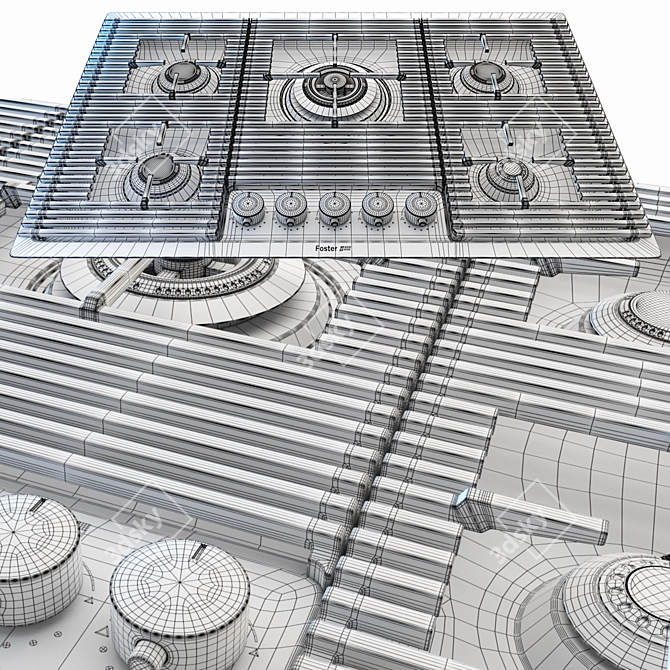 Milanello Gun Metal Flush-Mount 5-Burner Hob 3D model image 5