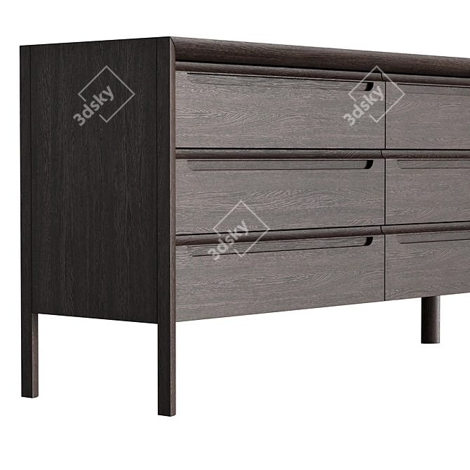 Modern Square Chest of Drawers - 6 Drawers, Solid Handle 3D model image 2