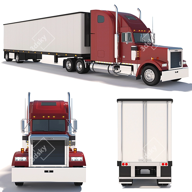 Classic Freightliner Truck & Refrigerator Trailer 3D model image 2