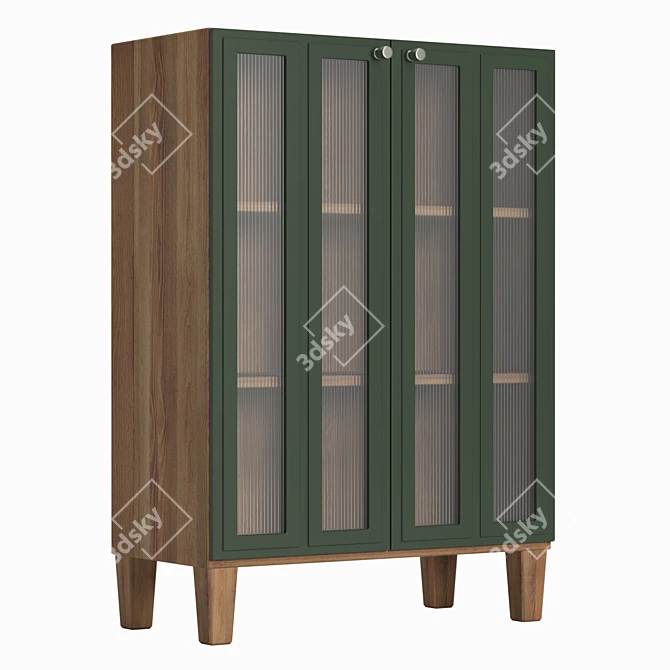 Scandinavian Small Sideboard with Corrugated Glass 3D model image 1