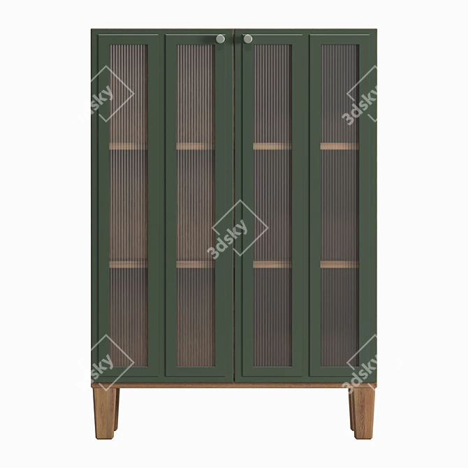 Scandinavian Small Sideboard with Corrugated Glass 3D model image 2
