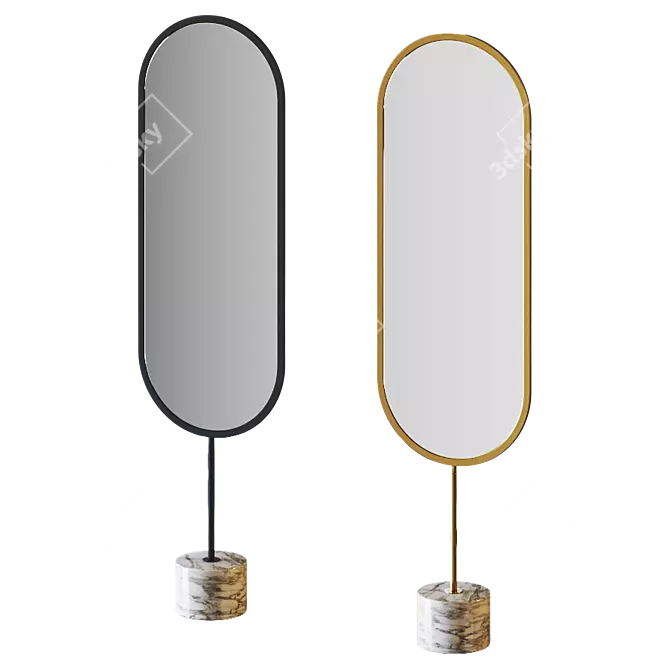Modern Brass Oval Floor Mirror with White Marble Base 3D model image 1